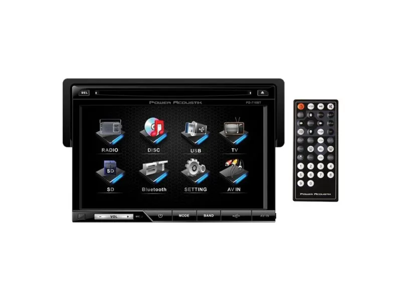 Power Acoustik Oversized 7" Single Touchscreen Detachable Face DVD Receiver with Bluetooth, USB/SD Inputs and Remote - PD710B