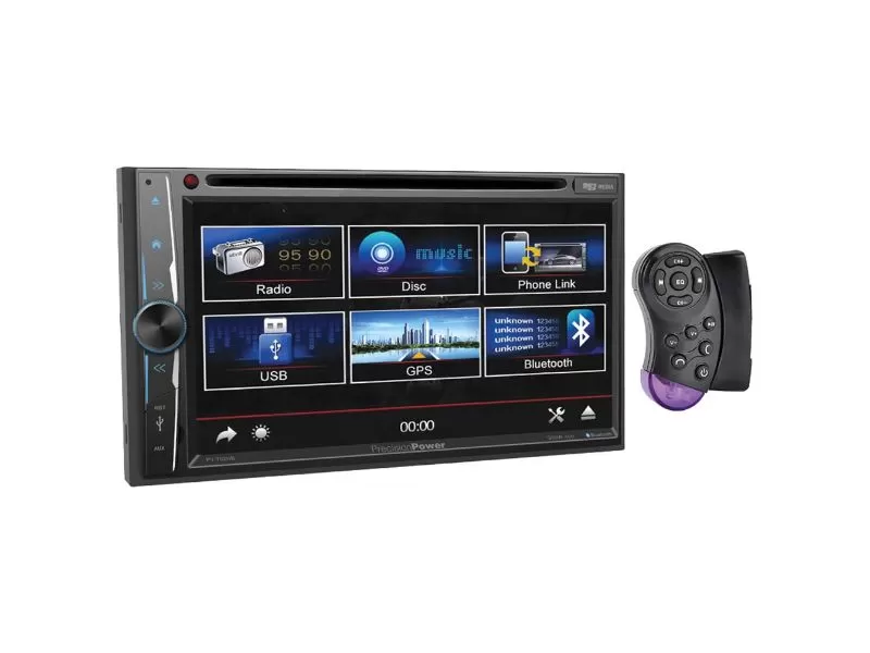 Power Acoustik Precision Power 7" Double DIN Fixed Face Touchscreen DVD Receiver and Steering Wheel Mount Remote - PV702HB