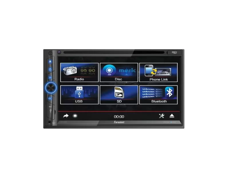 Power Acoustik Farenheit 7" LCD Double DIN Indash DVD Player Bluetooth Android Phonelink Remote - TI702HB