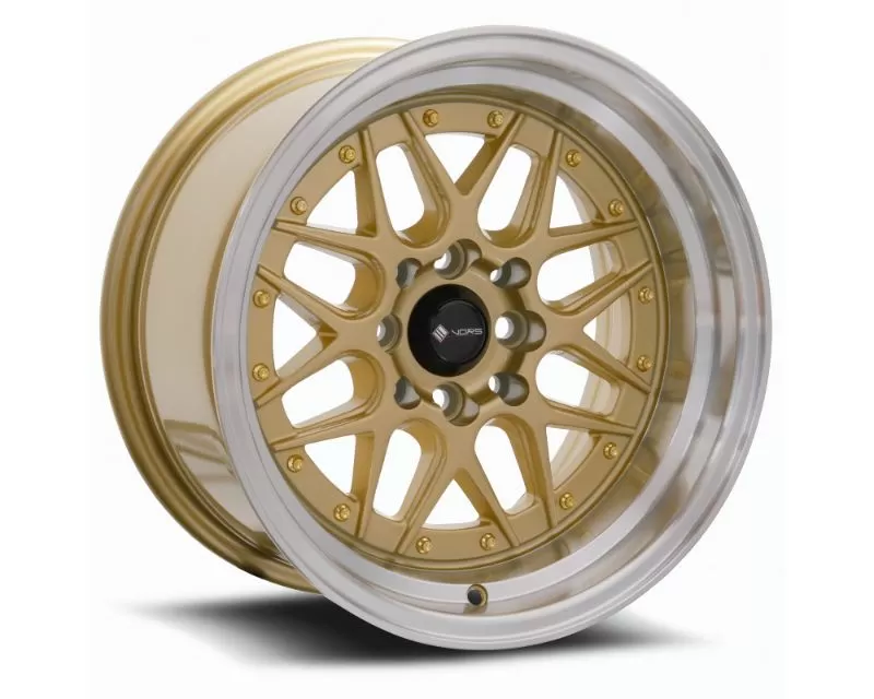 Vors VR7 Wheel 15x7 4x108 35mm Gold Machine Lip Gold Rivet - VR0715708H35GD-408