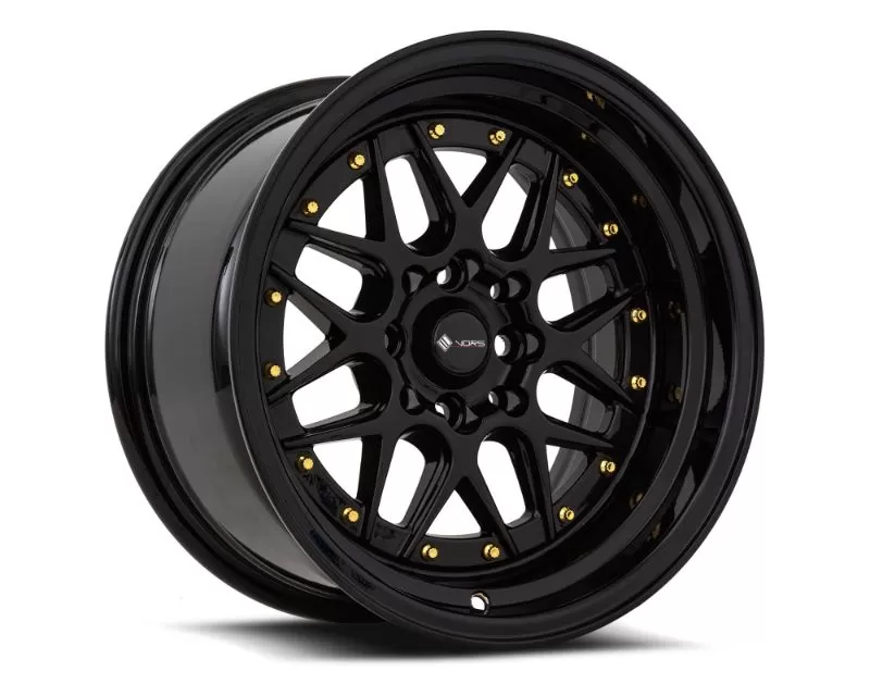 Vors Wheels VR7 15x9 4x100|4x114.3 0mm All Black Gold Rivet - VR0715908H0BK