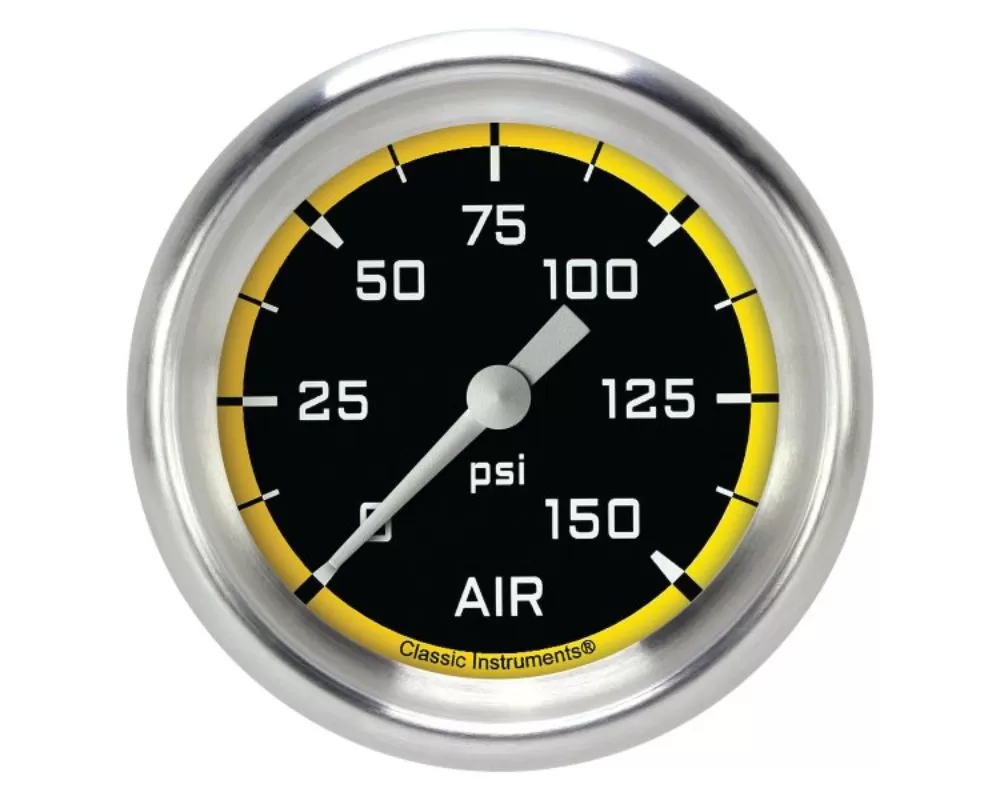Classic Instruments AutoCross Yellow Series 2-5/8" 150 PSI Air Pressure Gauge w/ Aluminum Bezel - AX318YAPF