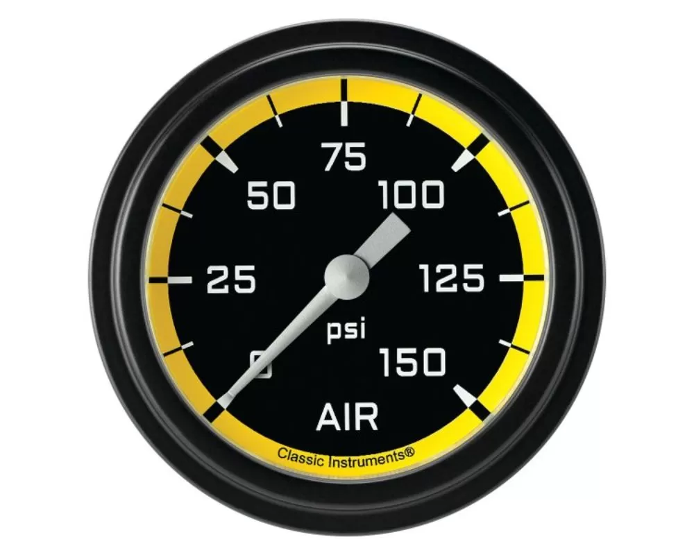 Classic Instruments AutoCross Yellow Series 2-5/8" 150 PSI Air Pressure Gauge w/ Matte Black Bezel - AX318YBLF