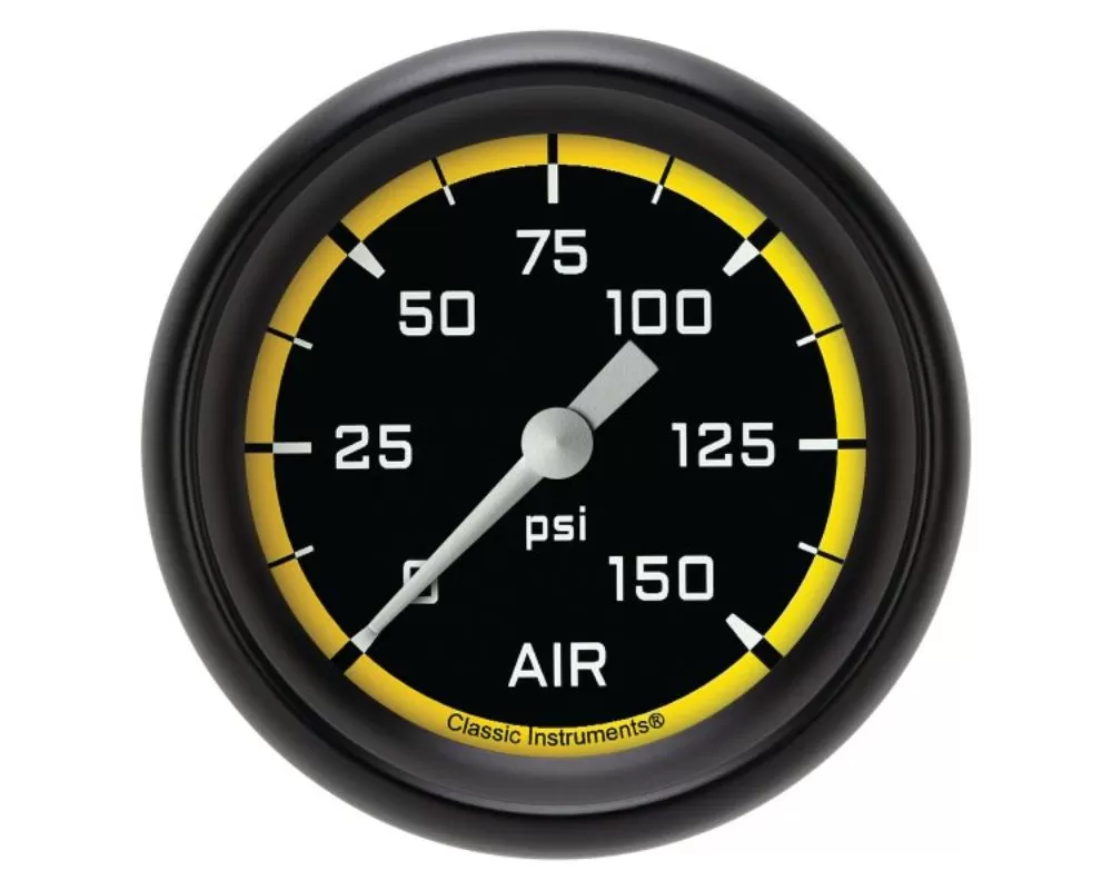 Classic Instruments AutoCross Yellow Series 2-5/8" 150 PSI Air Pressure Gauge w/ Matte Black Performance Bezel - AX318YBPF