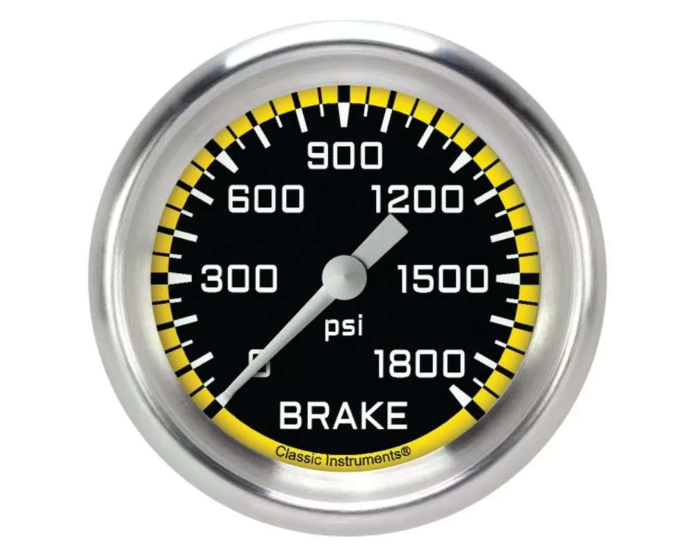 Classic Instruments AutoCross Yellow Series 2-5/8" Brake Pressure Gauge w/ Aluminum Bezel - AX367YAPF