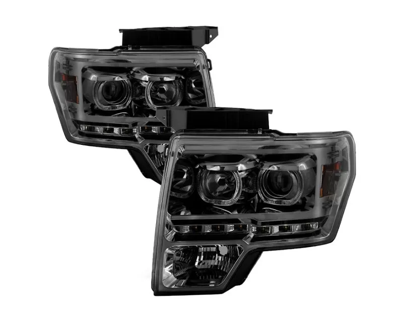 Xtune Smoked Projector Headlights with LED Halo Ford F150 2009-2014 - PRO-JH-FF15009-CFB-SM