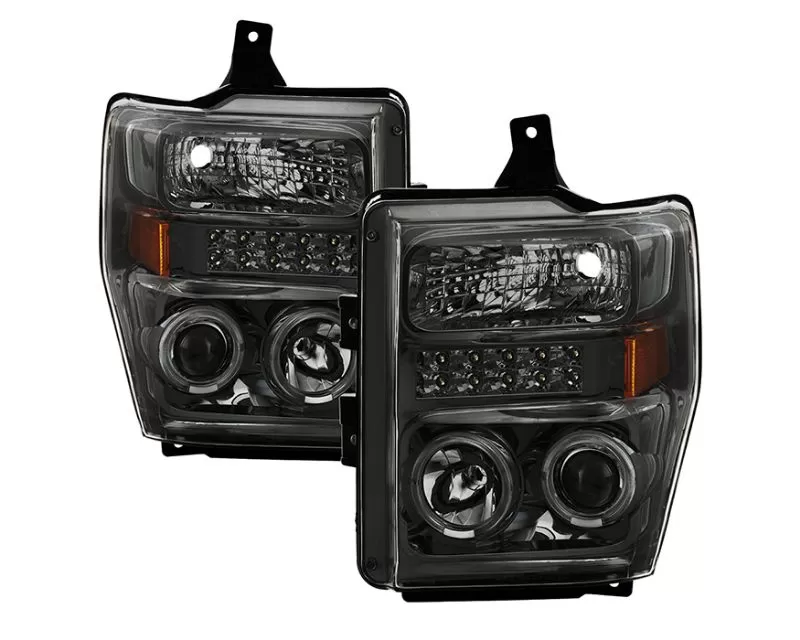 Xtune Smoke Halo Projector Headlights with Parking LEDs Ford F250 | F350 | F450 Super Duty 2008-2010 - PRO-JH-FS08-LED-SM