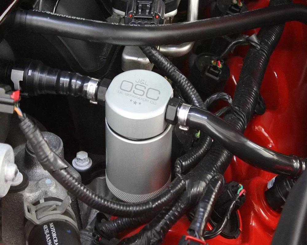 J&L Driver Side Oil Separator 3.0 - Clear Anodized Ford Mustang GT/Bullitt/Saleen 2005-2010 - 3013D-C