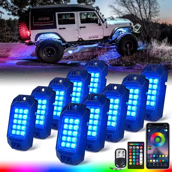 Xprite 10-Piece Discovery Series Multi-Color RGB LED Rock Lights with Remote Control & Bluetooth Options - DL-RL-G5-10PC