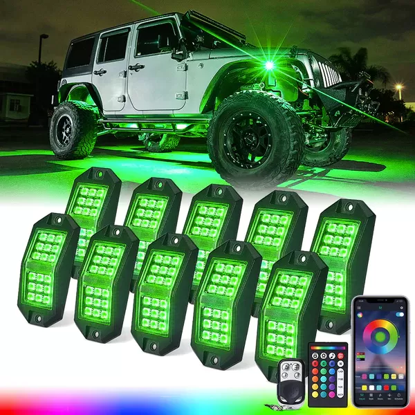 Xprite 10-Piece Discovery Plus Series Multi-Color RGB LED Rock Lights with Remote Control & Bluetooth Options - DL-RL-G6-10PC