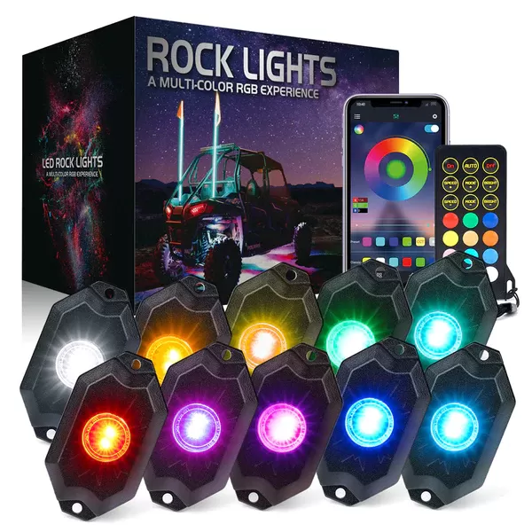 Xprite 10-Piece Trophy Series RGB Pure White LED Rock Lights with Bluetooth and Remote Control - DL-RL-G7-10PC