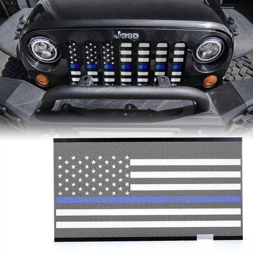 Xprite Law Enforcement Blue Stripe Mesh Grille Insert Jeep Wrangler JK 2007-2018 - ZS-0001-FLAG-G1B