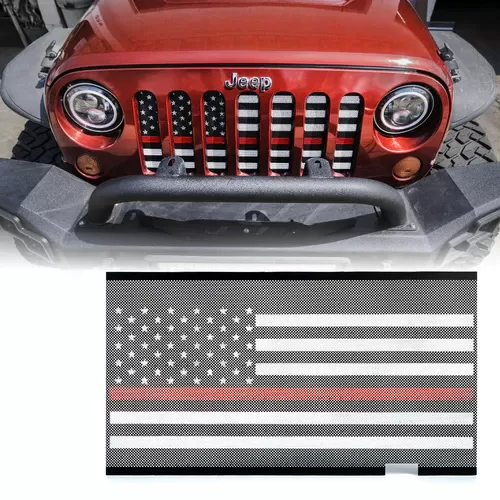 Xprite Firefighter Red Stripe Mesh Grille Insert Jeep Wrangler JK 2007-2018 - ZS-0001-FLAG-G1R