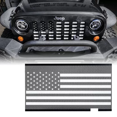 Xprite Black & White Flag Mesh Grille Insert Jeep Wrangler JK 2007-2018 - ZS-0001-FLAG-G1WK
