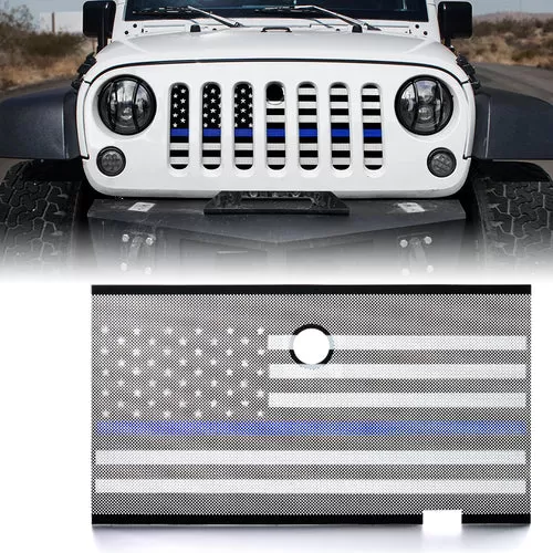 Xprite Law Enforcement Blue Stripe Mesh Grille Insert with Lock Hole Jeep Wrangler JK 2007-2018 - ZS-0001-FLAG-G2B