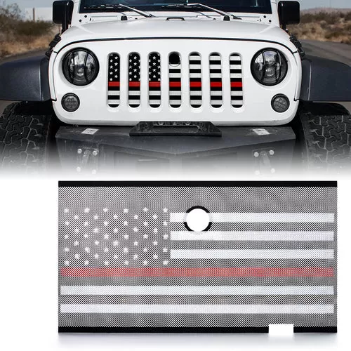 Xprite Firefighter Red Stripe Mesh Grille Insert with Lock Hole Jeep Wrangler JK 2007-2018 - ZS-0001-FLAG-G2R