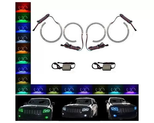 Octane Lighting Cherokee Multi-Color Changing LED RGB Halo Headlight Rings Jeep Grand Cherokee 2011-2014 - OL-JEEP-001