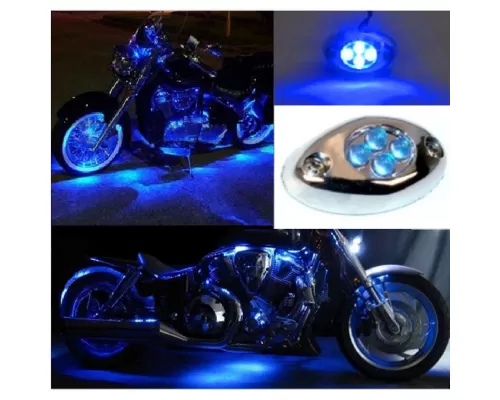 Octane Lighting 1Pc Blue LED Chrome Accent Module Motorcycle Chopper Frame Neon Glow Light Pod - OL-POD-CH-B
