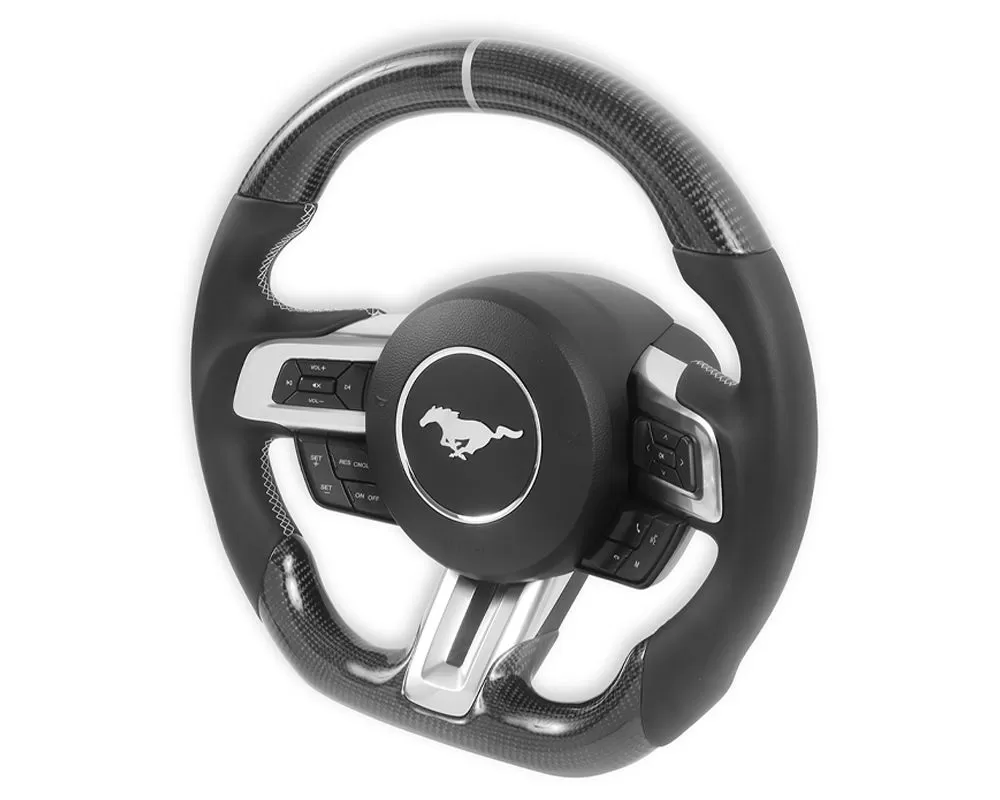 Drake Muscle Cars Carbon Fiber Steering Wheel with Leather Grips Ford Mustang 2018-2022 - MU950-09