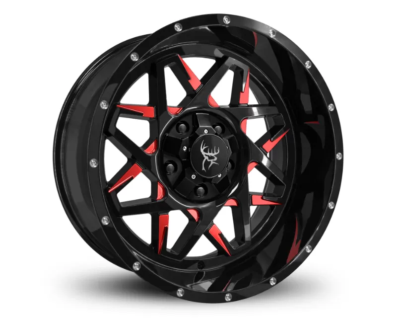 Buck Commander Wheels Caliber Wheel 20x10 5x127|5x139.7 -25mm Gloss Black Milled Face w/ Red Clear - CA4201056-25ML3-R