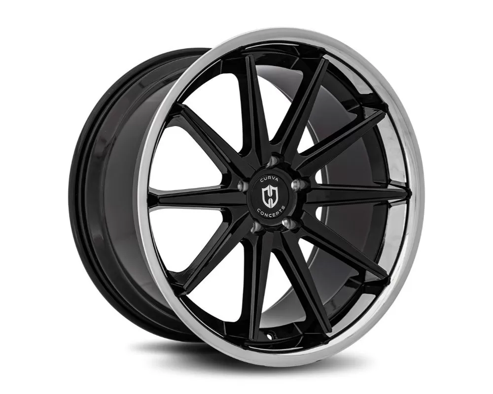 Curva Concepts C24 Aluminum Alloy Wheels 20x10.5 5x114.3 35mm Gloss Black Stainless Chrome Lip - C24-201051143573BSCL