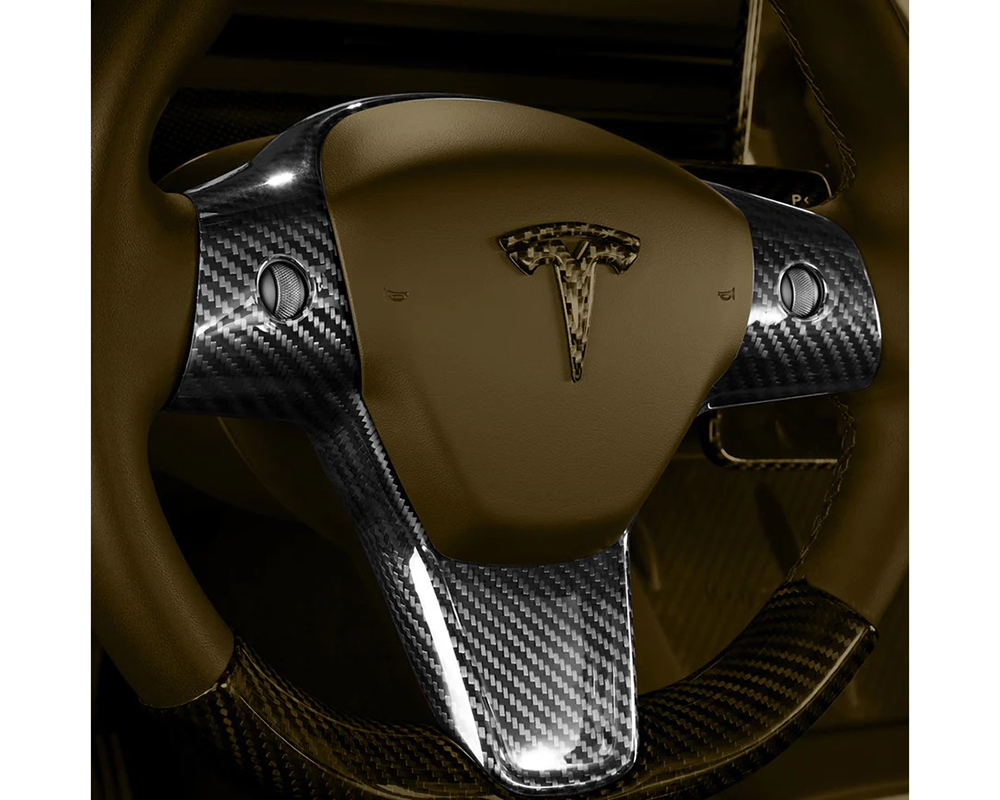 Carbonati Glossy Black Real Molded Dry Carbon Fiber Steering Wheel Top Cap Tesla Model 3 | Model Y 2017+ - 930101