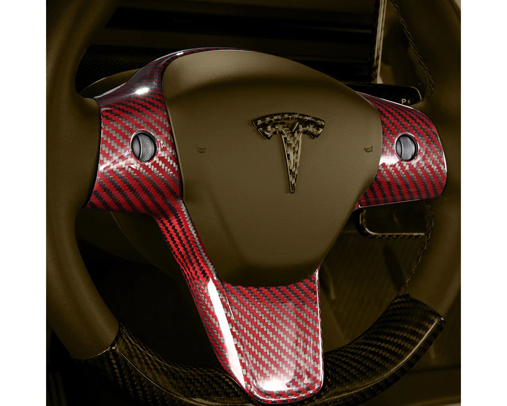 Carbonati Glossy Red Real Molded Dry Carbon Fiber Steering Wheel Top Cap Tesla Model 3 | Model Y 2017+ - 930103