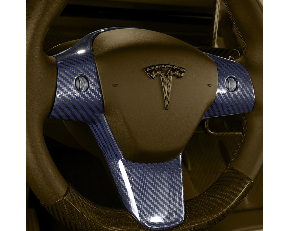 Carbonati Glossy Blue Real Molded Dry Carbon Fiber Steering Wheel Top Cap Tesla Model 3 | Model Y 2017+ - 930104