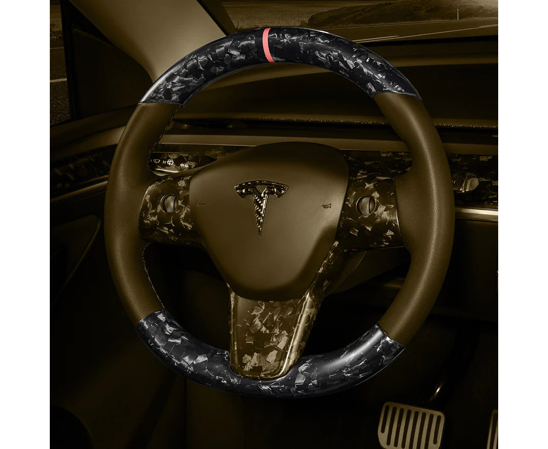 Carbonati Glossy Black Real Molded Forged Carbon Fiber Steering Wheel Stalk Cover Tesla Model 3 | Model Y 2017+ - 930114