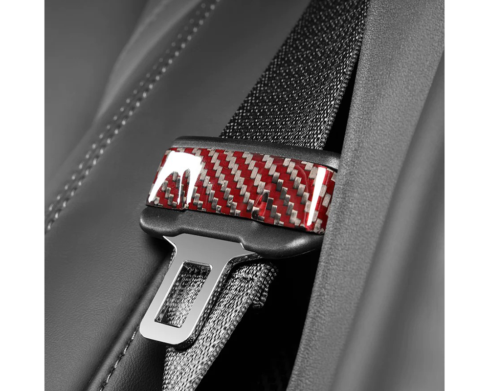 Carbonati Glossy Red Real Molded Dry Carbon Fiber Seat Belt Decorative Tesla Model 3 | Model Y 2017+ - 930135