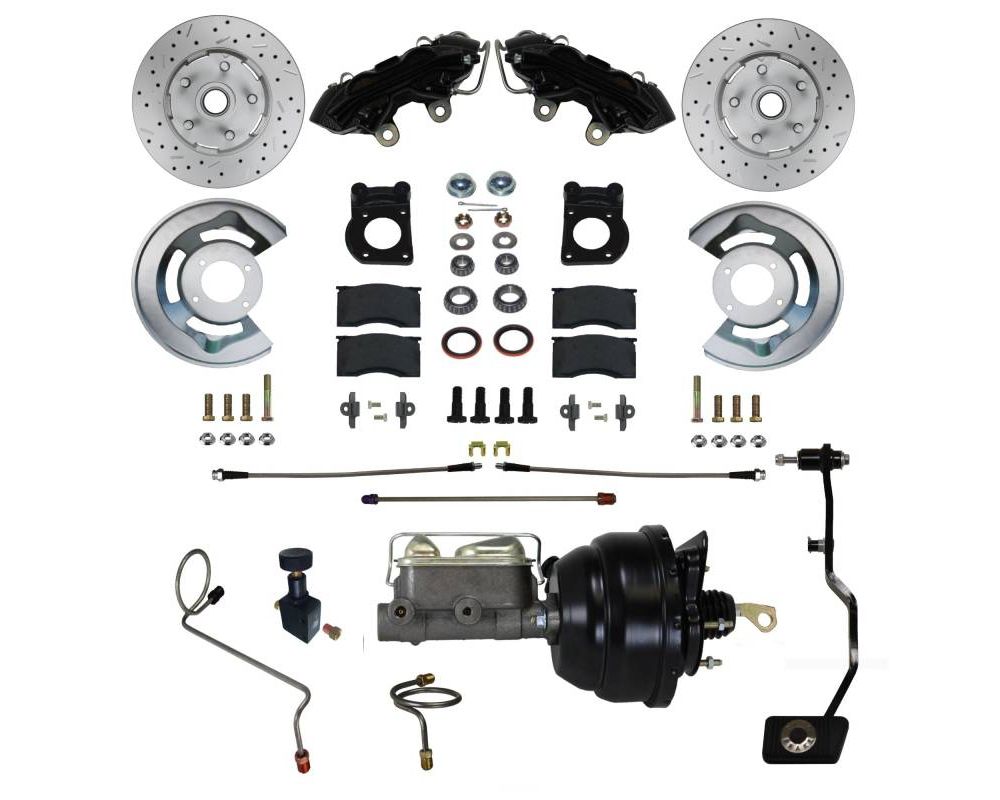 Leed Brakes Power Front Kit w/ Drilled Rotors & Black Powder Coated Calipers Ford Mustang 1967-1969 - BFC0002-X405MX