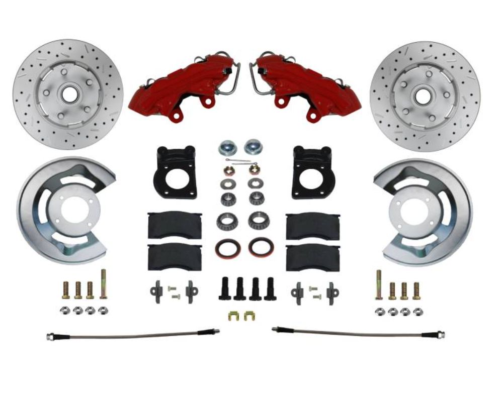 Leed Brakes Spindle Kit w/ Drilled Rotors & Red Power Coated Calipers Ford Falcon 1963-1965 - RFC0001SMX