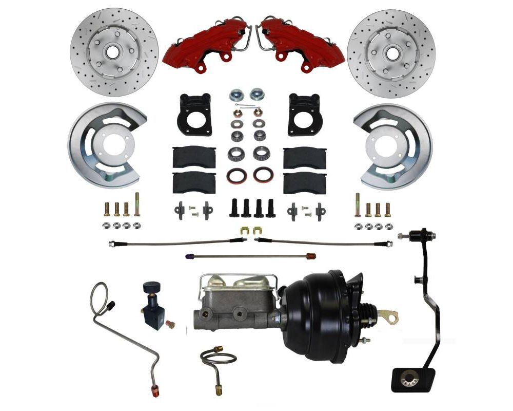 Leed Brakes Power Front Kit w/ Drilled Rotors & Red Powder Coated Calipers Ford Mustang 1967-1969 - RFC0002-X405MX
