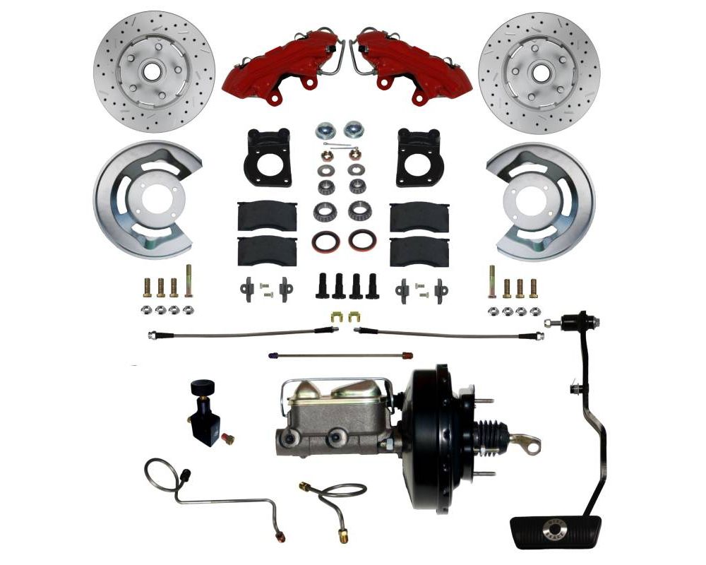 Leed Brakes Power Front Kit w/ Drilled Rotors & Red Powder Coated Calipers Mercury Cougar 1970 - RFC0003-3405AX