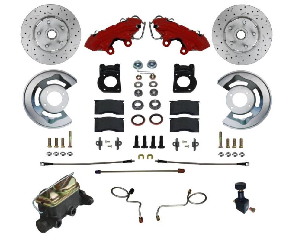 Leed Brakes Manual Front Kit w/ Drilled Rotors & Red Powder Coated Calipers Mercury Montego 1970 - RFC0003-405X