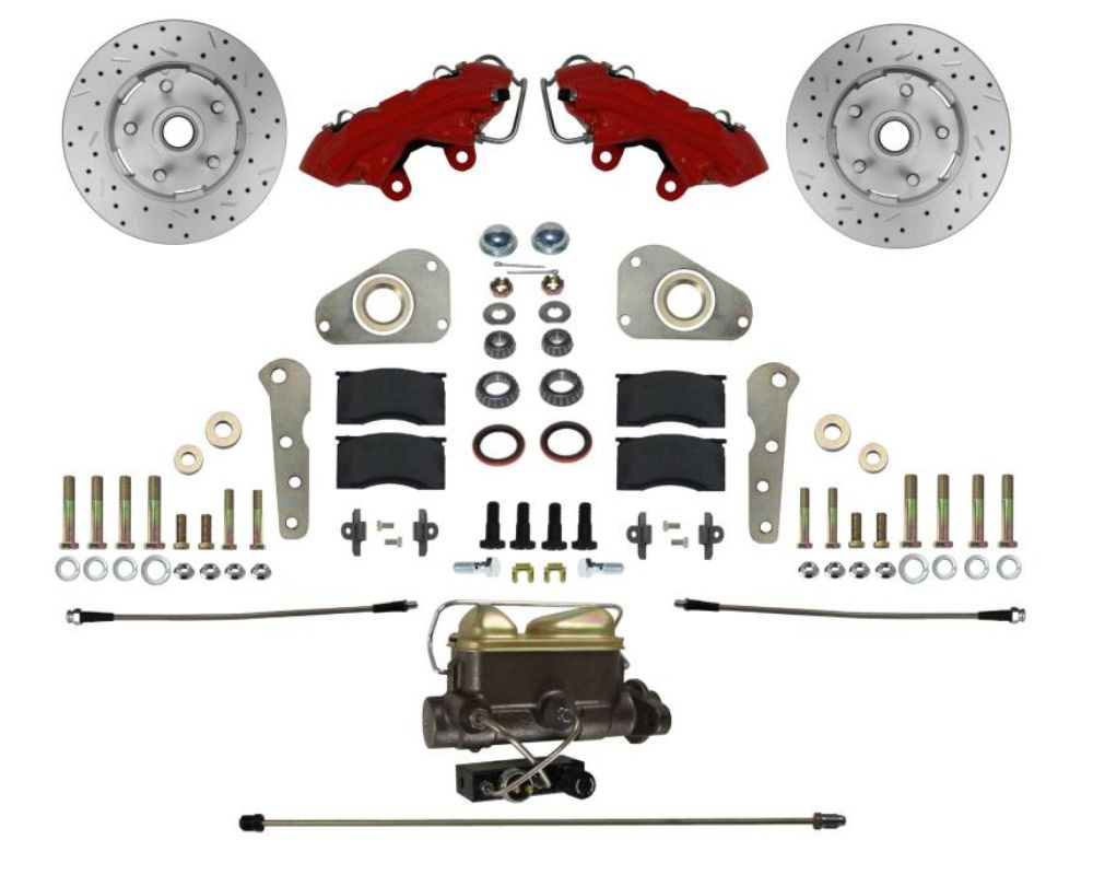 Leed Brakes Power Front Kit w/ Drilled Rotors & Red Powder Coated Calipers Ford Victoria 1960 - RFC0025-405PX