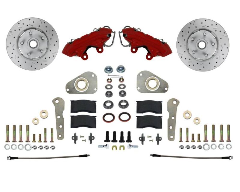 Leed Brakes Spindle Kit w/ Drilled Rotors & Red Powder Coated Calipers Ford Victoria 1957-1960 - RFC0025SMX