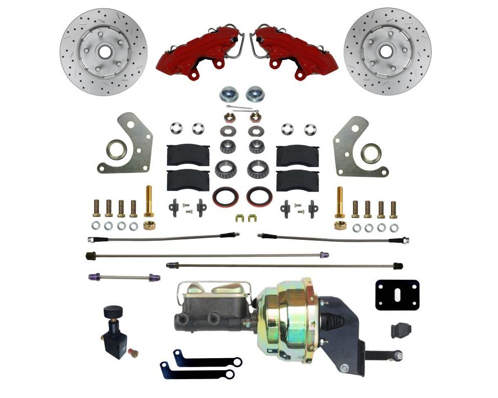 Leed Brakes Power Front Kit w/ Drilled Rotors & Red Powder Coated Calipers Plymouth Savoy 1962-1964 - RFC2002-8405X