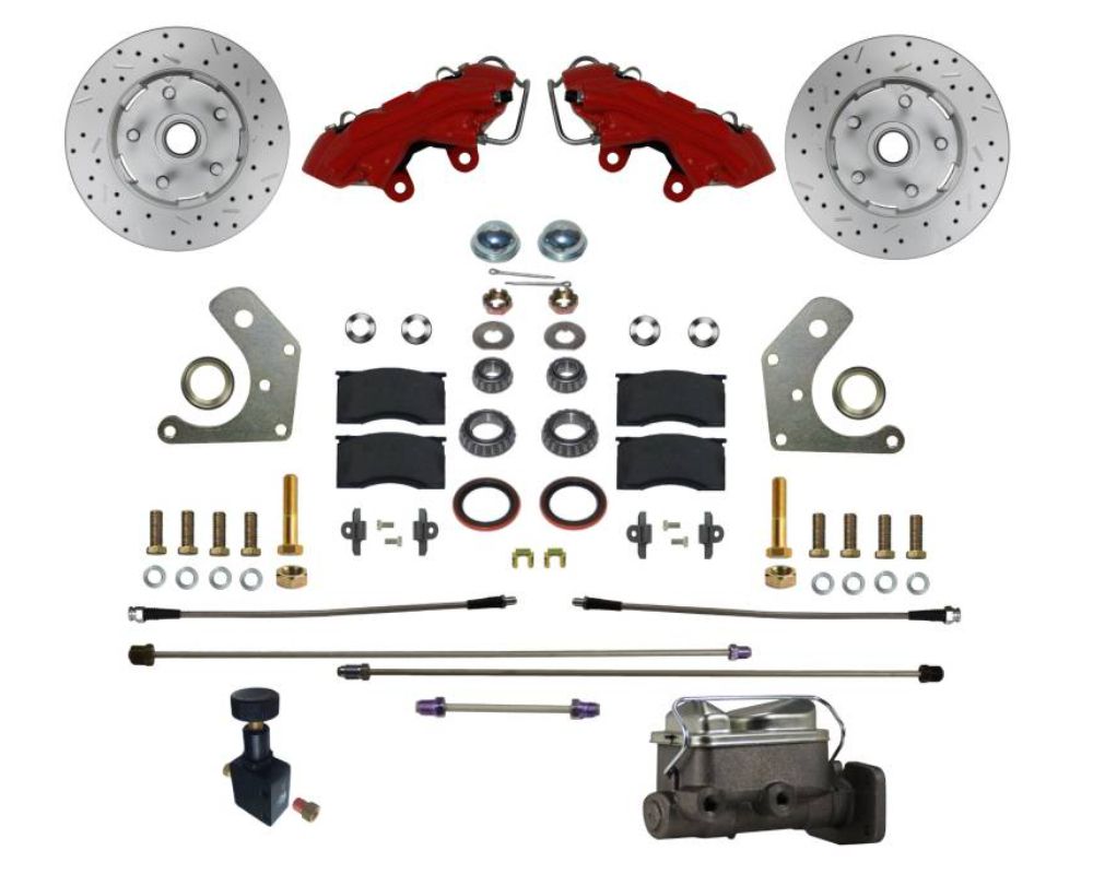 Leed Brakes Manual Front Kit w/ Drilled Rotors & Red Powder Coated Calipers Plymouth Savoy 1962-1964 - RFC2002-C05X