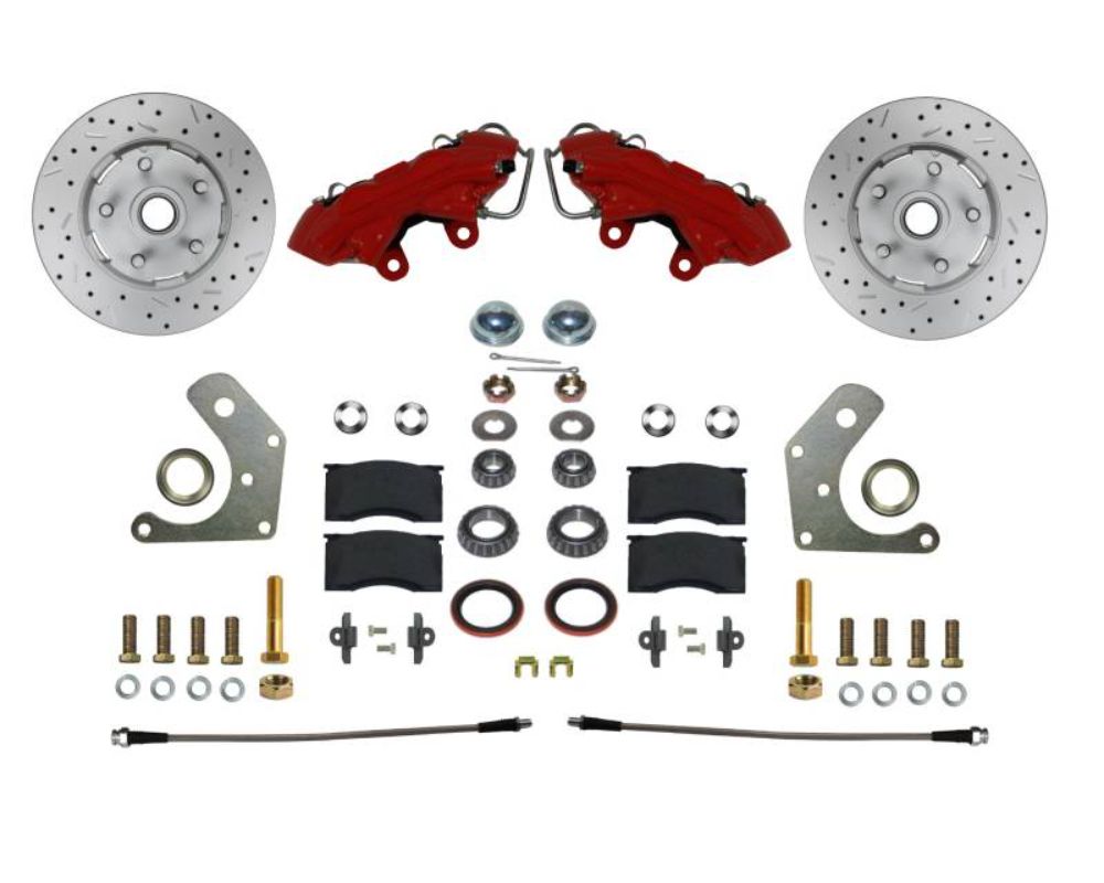 Leed Brakes Spindle Kit w/ Drilled Rotors & Red Powder Coated Calipers Plymouth Savoy 1962-1964 - RFC2002SMX