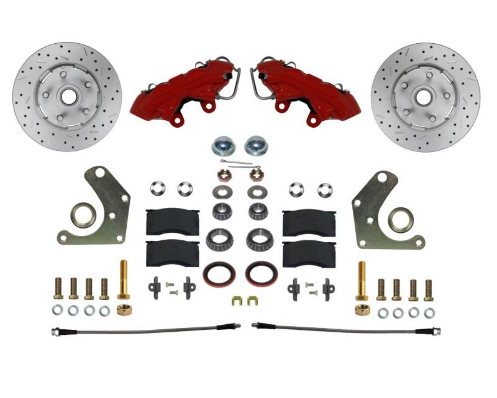 Leed Brakes Spindle Kit w/ Drilled Rotors & Red Powder Coated Calipers Plymouth Fury III 1965-1972 - RFC2003SMX