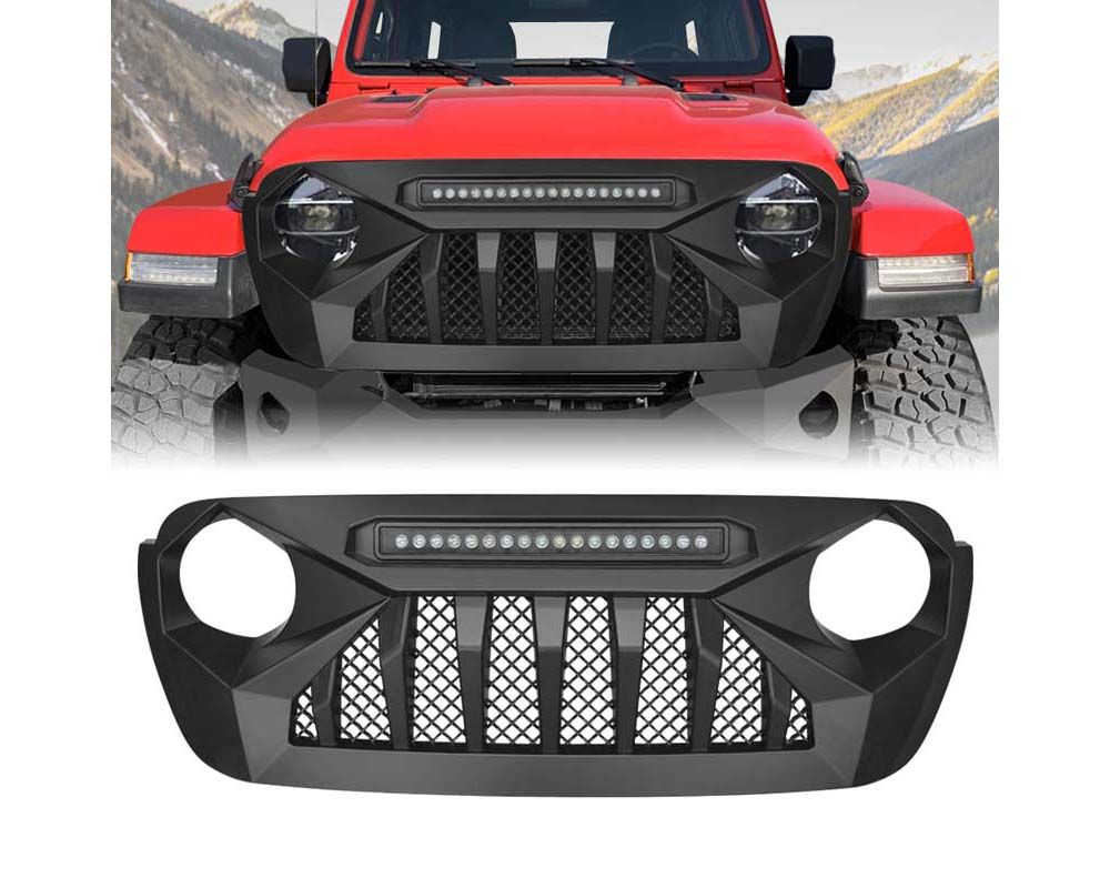 American Modified Demon Grille With LED Off-Road Lights Jeep Wrangler JL | Gladiator JT w/o TrailCam 2018-2024 - AMJPCA00102