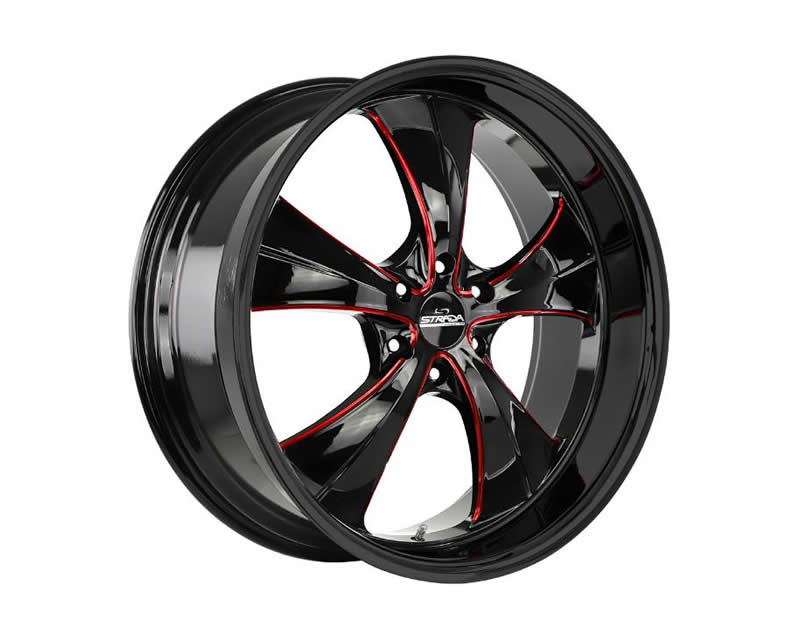 Strada Old Skool Wheel 24x10 5x114.3 to 6x139.7 15-30mm Gloss Black w/CNC Red Tinted Clear - C02400015GBMLR