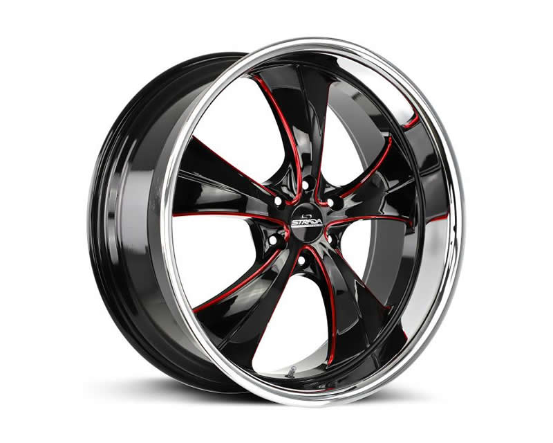 Strada Old Skool Wheel 24x10 6x139.7 24mm Gloss Black w/CNC Red Tint / Chrome SS Lip - C02463924GBMLRSS