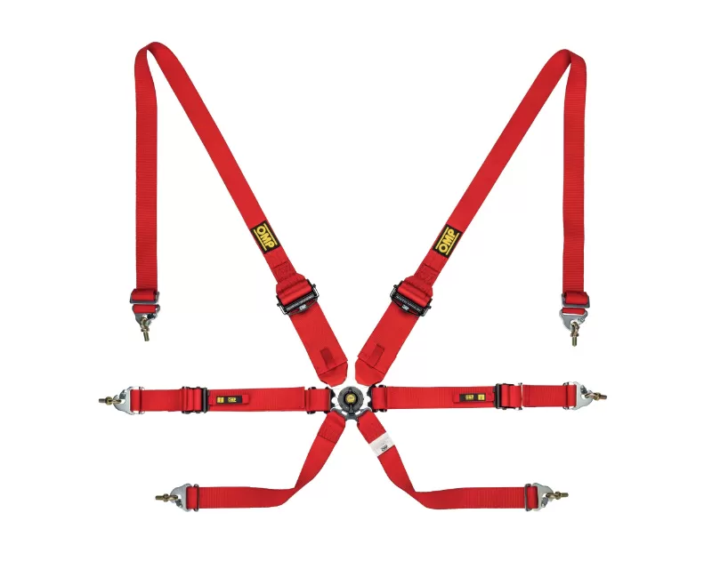 OMP Racing Safety Harness One 2" Convertible Red Pull Up Conv. Pull Down FIA 8853-2016 - DA0-0205-A01-061