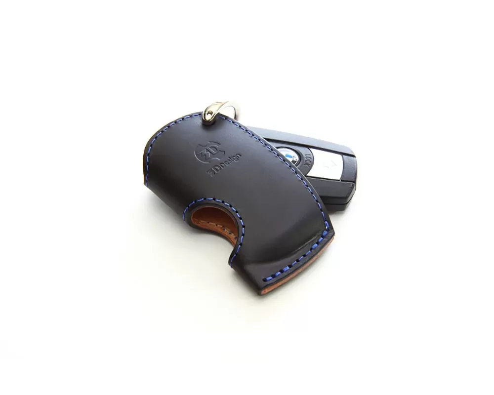 3D Design Universal Black Leather Key Case (w/ Blue Stitching) - Type A - 7105-0111