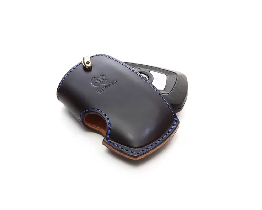3D Design Universal Black Leather Key Case (w/ Blue Stitching) - Type B - 7105-0121