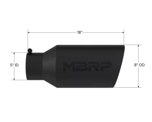 MBRP Black Coated 8" O.D. Rolled End 5" Inlet 18" Length Exhaust Tip - T5129BLK