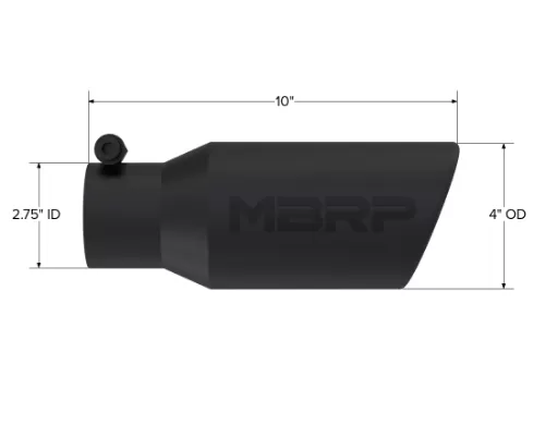 MBRP Black Coated 4" O.D. Angled Rolled End 2 3/4" Inlet 10" Length Exhaust Tip - T5157BLK