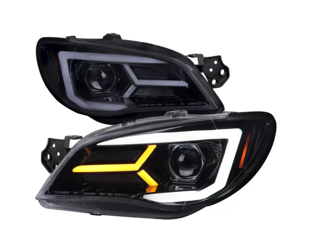 Spec D Chrome Housing Smoked Lens Projector Headlights with C LED Light Strip | LED Turn Signals Subaru Impreza | WRX | STI 2006-2007 - 2LHP-WRX06G-G2-TM